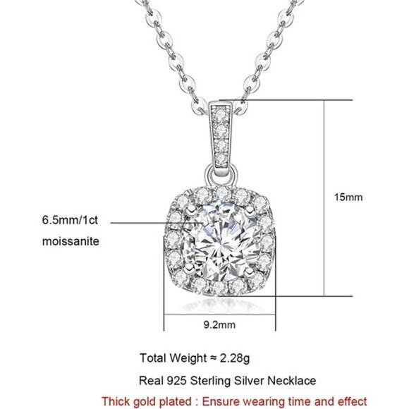 Certified 18k White Gold 1.0ct Diamond Cushion Pendant Necklace Anniversary - Picture 5 of 6